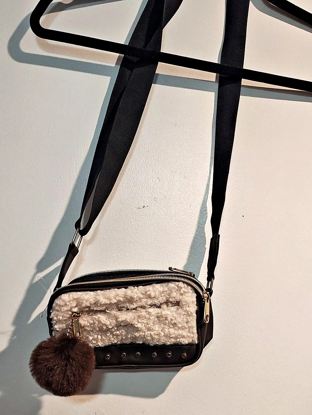 Claire's Faux Fur Crossbody Bag in Black & Brown New